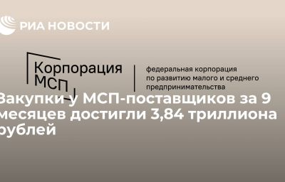 Закупки у МСП-поставщиков за 9 месяцев достигли 3,84 триллиона рублей