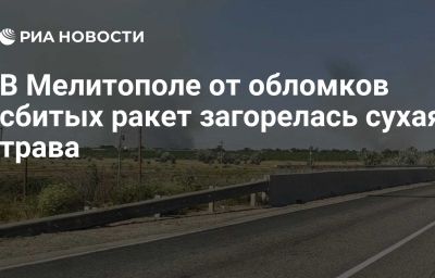 В Мелитополе от обломков сбитых ракет загорелась сухая трава