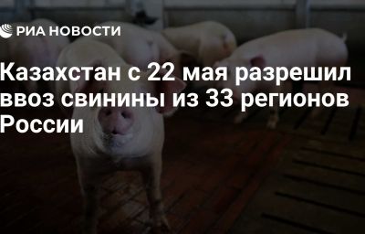 Казахстан с 22 мая разрешил ввоз свинины из 33 регионов России