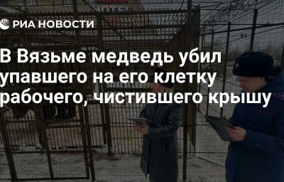 В Вязьме медведь убил упавшего на его клетку рабочего, чистившего крышу