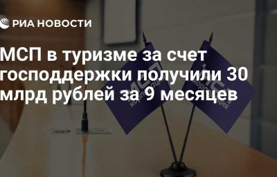 МСП в туризме за счет господдержки получили 30 млрд рублей за 9 месяцев