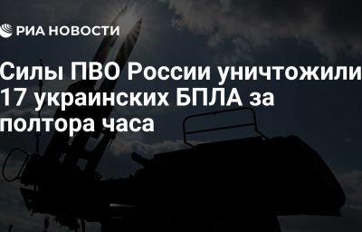 Силы ПВО России уничтожили 17 украинских БПЛА за полтора часа