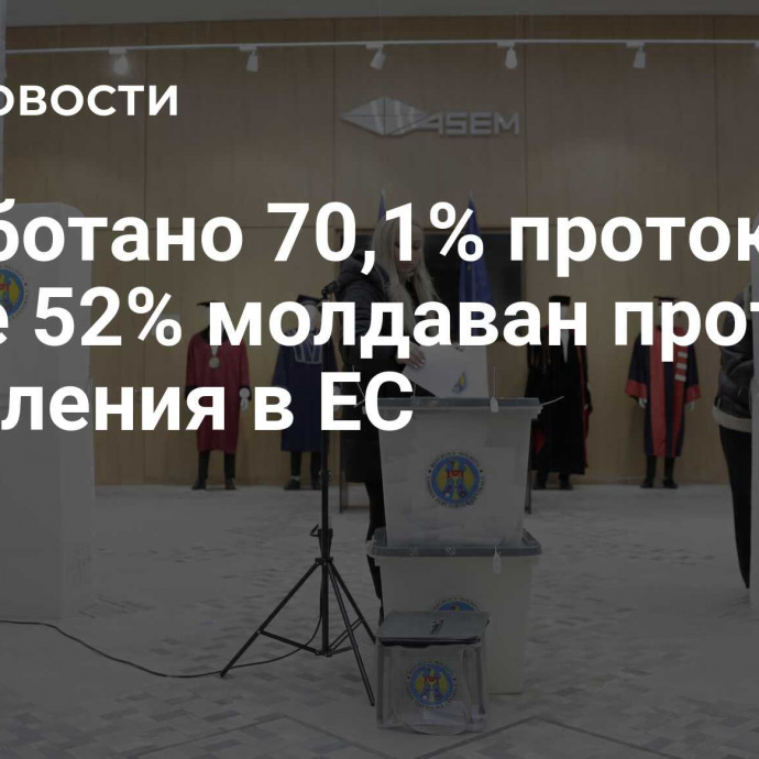 Обработано 70,1% протоколов: более 52% молдаван против вступления в ЕС