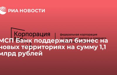 МСП Банк поддержал бизнес на новых территориях на сумму 1,1 млрд рублей