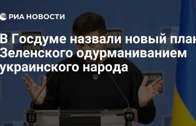 В Госдуме назвали новый план Зеленского одурманиванием украинского народа