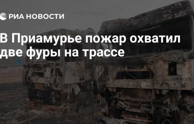 В Приамурье пожар охватил две фуры на трассе