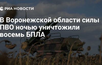 В Воронежской области силы ПВО ночью уничтожили восемь БПЛА